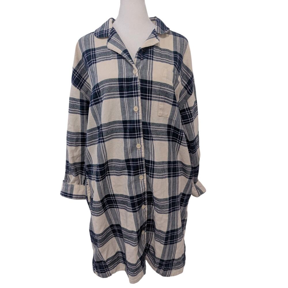 Hanna Andersson Plaid Blue Green Holiday Flannel Nightshirt Small